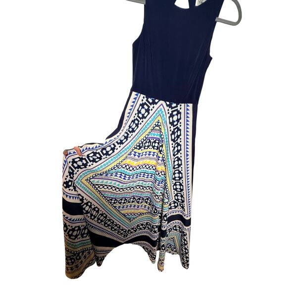 Anthropologie 4 Eliza J $158 Boho Crepe de Chine Maxi Dress Jersey Geometric S - Picture 4 of 8